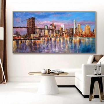 Artworks in 150 Subjects Painting - New York Manhattan Brooklyn Bridge NYC Skyline 2 cityscape urban texture